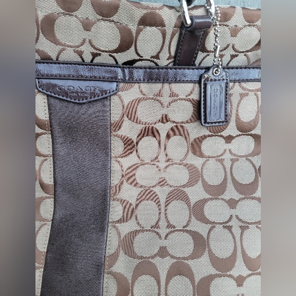 Classic Coach Signature Stripe Tote Shoulder Bag Brown/Khaki Monogram Purse Y2K - Picture 3 of 10